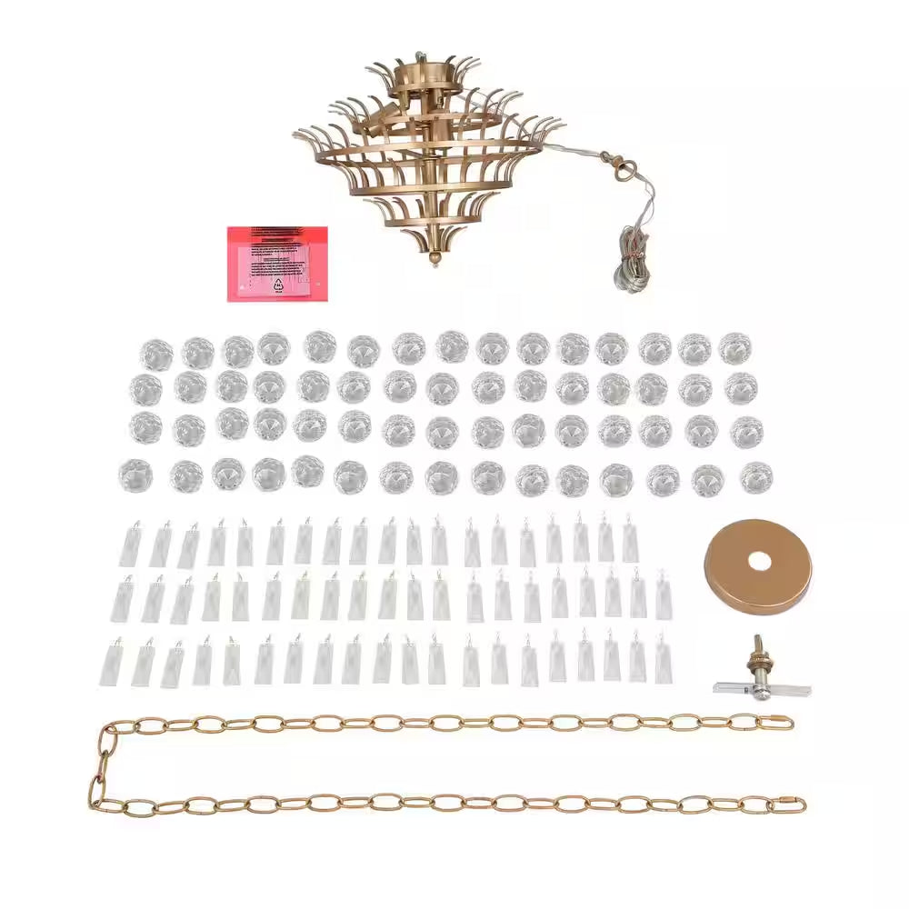 Drops Crystal Chandelier, 3-Light Modern Farmhouse Gold Kitchen Chandelier Pendant Light for Dining Living Room