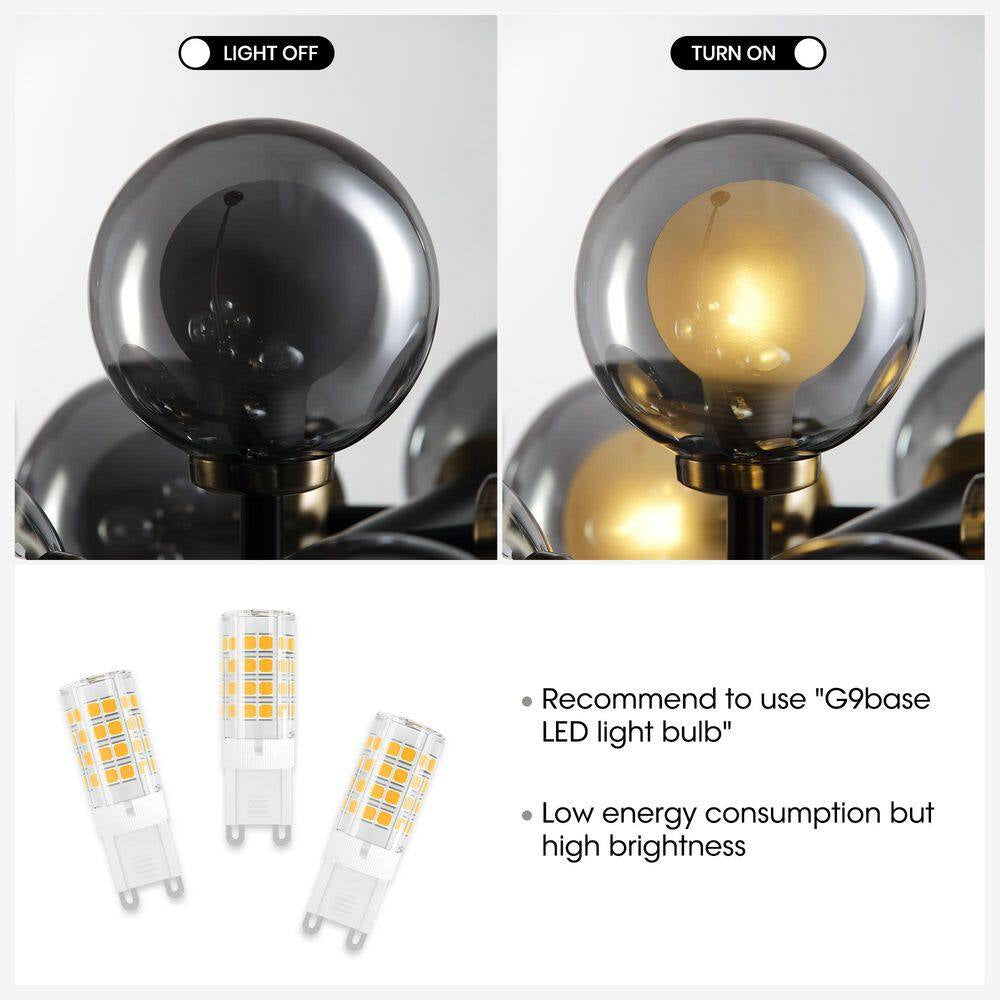 40 In. 16-Light Modern Black Dimmable Bubble Glass Sputnik Glass Globe Chandelier for Dining Room and Living Room