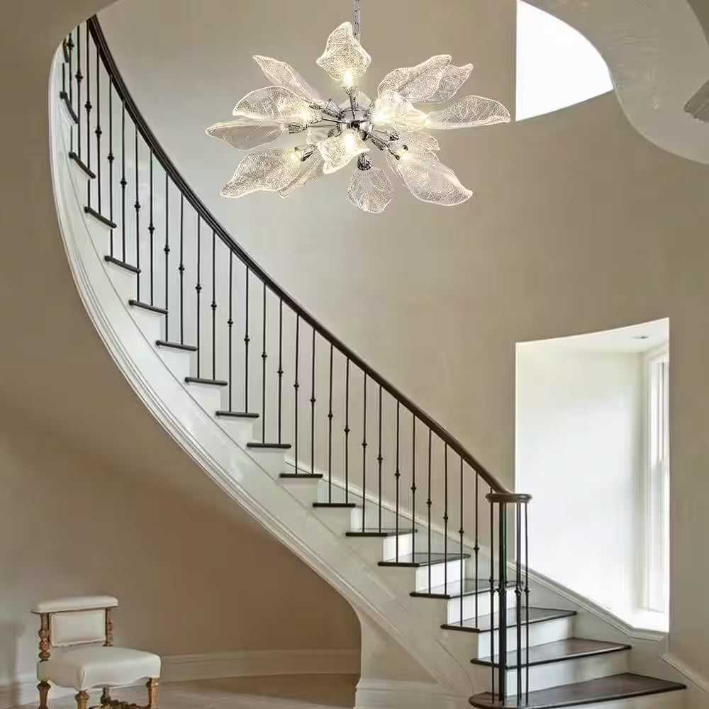 D31.5 In. 18-Light Silver Modern Chandelier, Crystal Leaf Chandelier for Bedroom, Dining Room, Living Room, Foyer