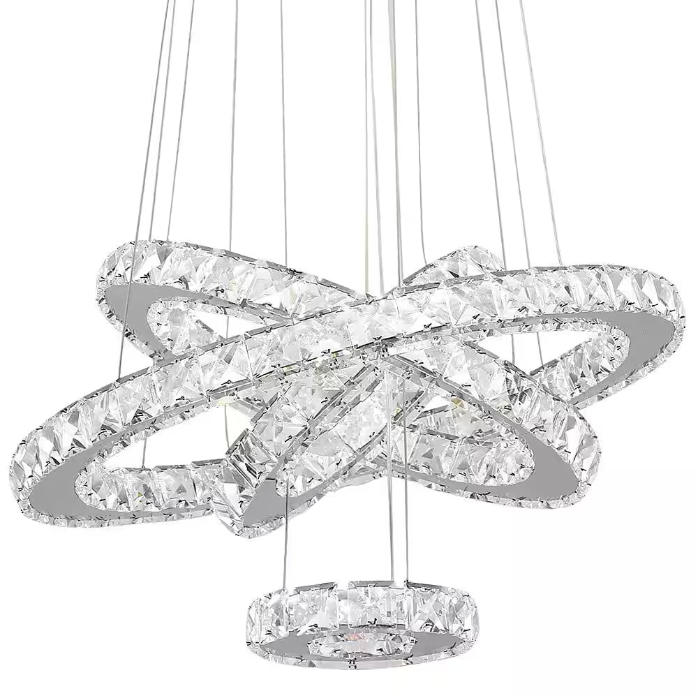 Jefferson 4 - Light Clear/Chrome Unique/Statement Geometric Integrated LED Chandelier Accents