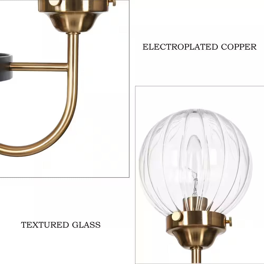 5-Light Brass Chandelier Lighting, Sputnik Pendant Lights for Kitchen Island, Modern Black Chandelier with round Glasses