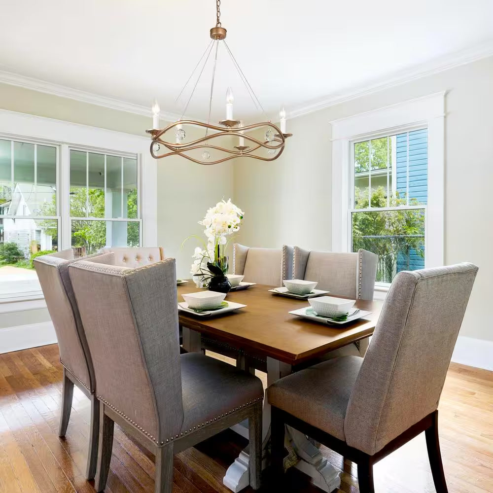 Modern Farmhouse Chandelier Nova 25 In. 5- -Light Gold round Metal Island Modern Farmhouse Chandelier