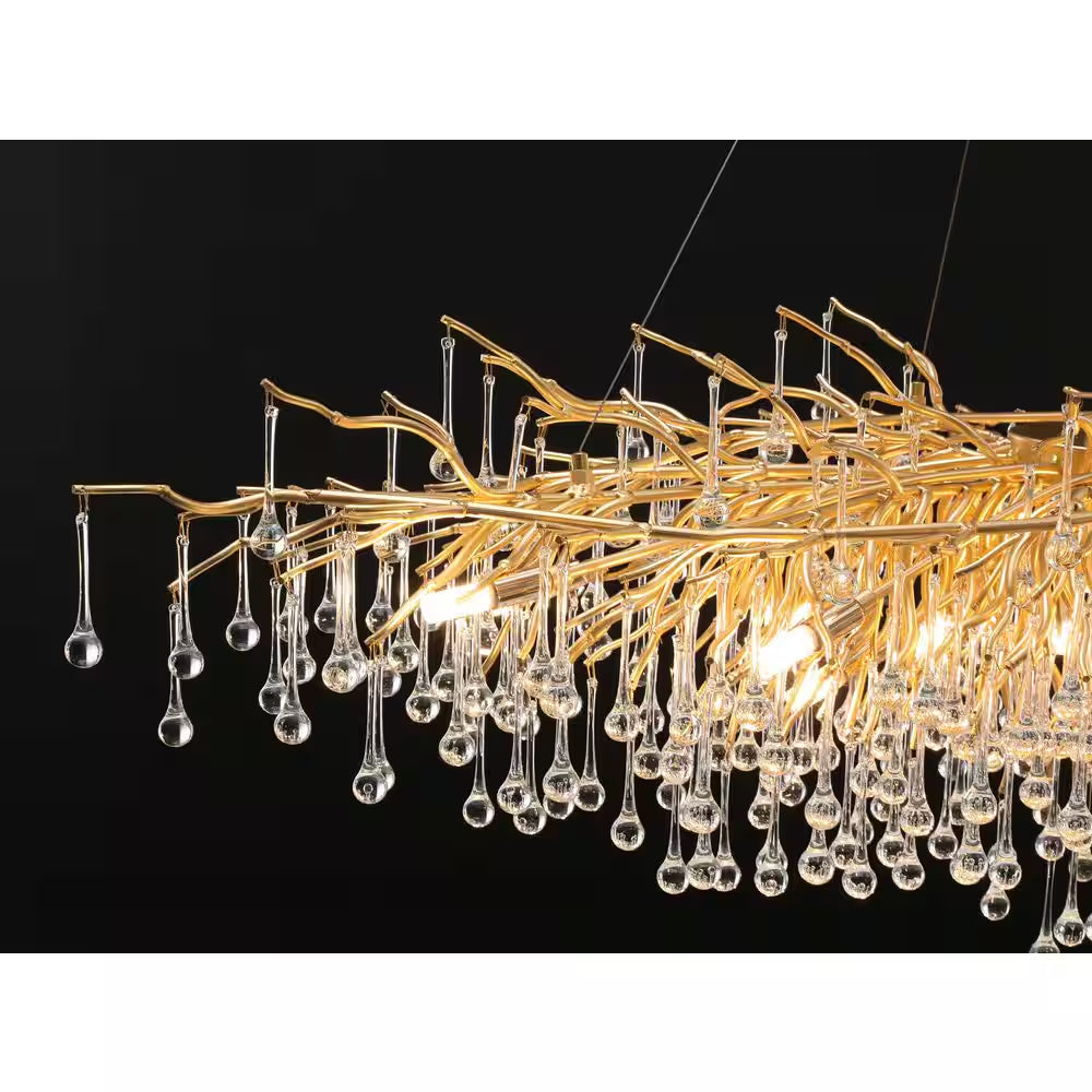 Modern Chandelier 47 In. 13-Lights Gold Luxury Crystal Globe Linear Chandelier for Dining Room, Kitchen Island, Foyer
