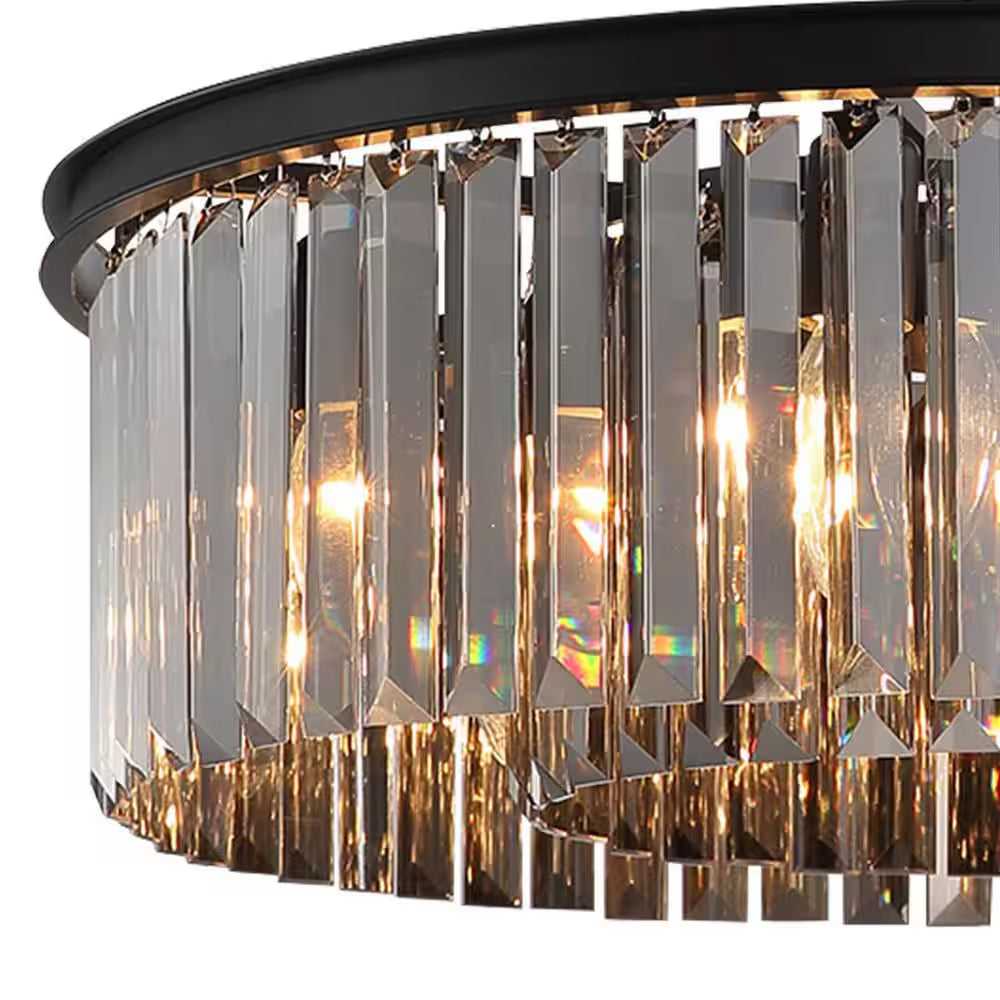 22 In. 6-Light Black Farmhouse Pendant Light Fixtures Crystal Drum Chandelier Dining Room Pendant Lighting