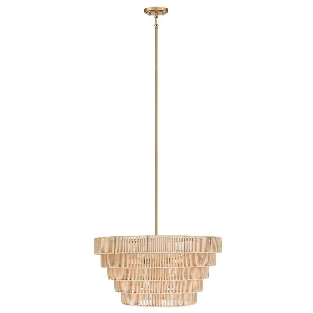 Piersan 26 In. 5-Light Brass Modern Bohemian Chandelier with Tiered Rattan Shade