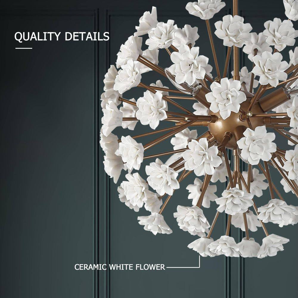 6 Light Brass Globe Chandelier Pendant Light