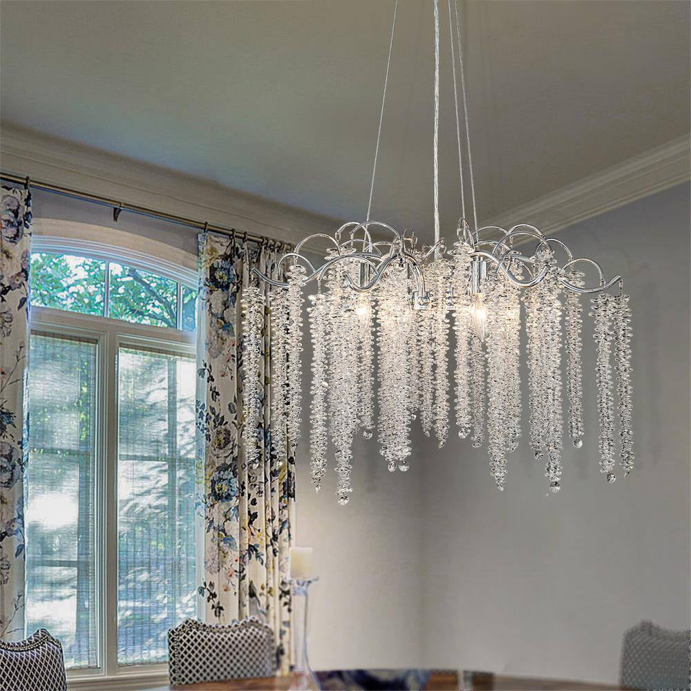 Theodora Modern Contemporary 6-Light Polished Chrome Chandelier with Hanging Crystal