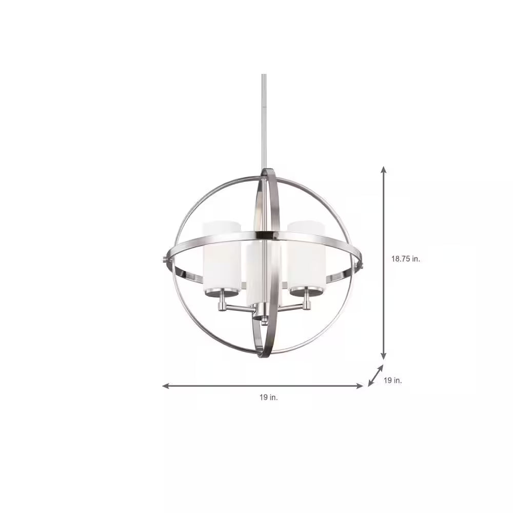 Alturas 3-Light Brushed Nickel Modern Dining Room Hanging Globe Chandelier with Etched White Glass