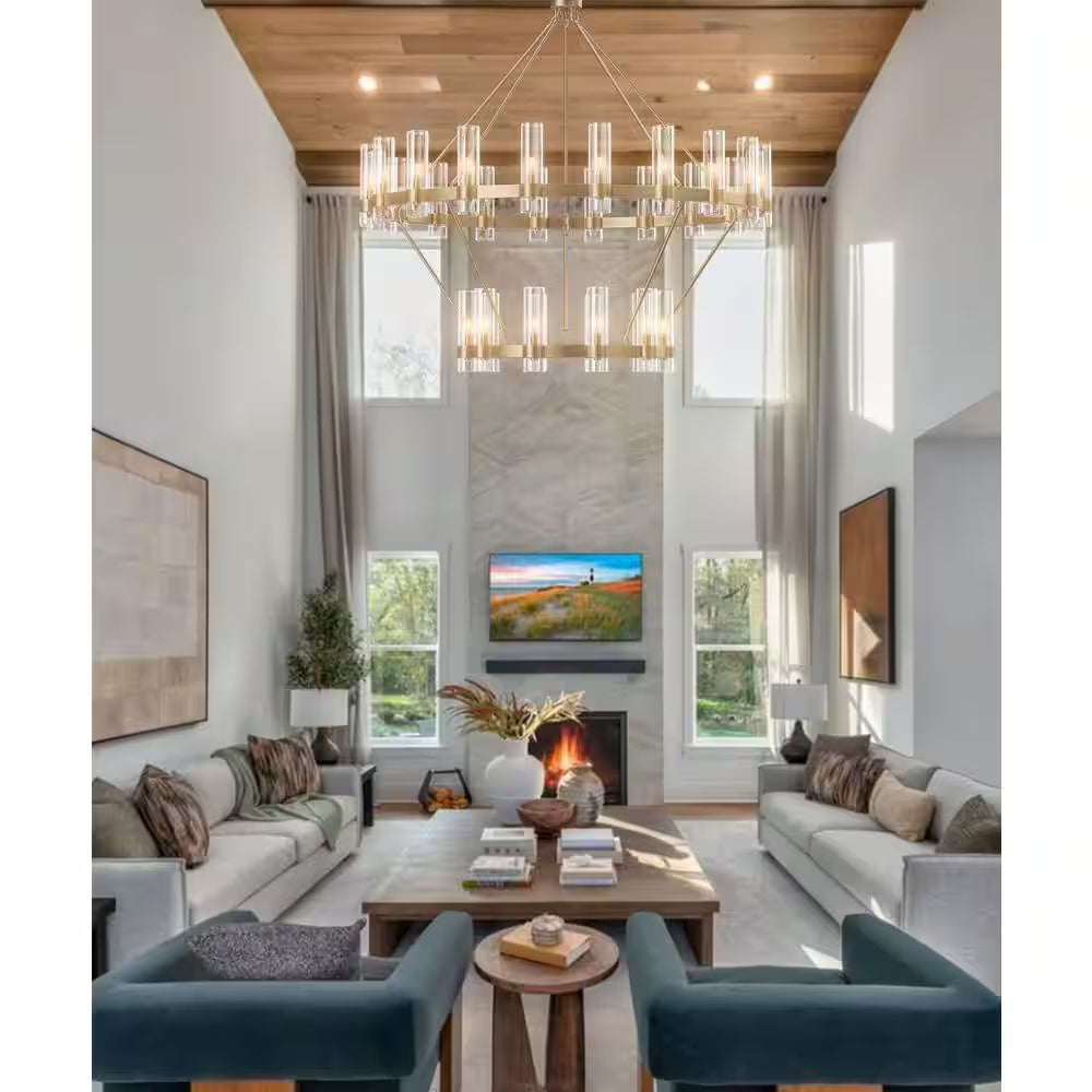 Modern Chandelier 60 In. 30-Light Gold Wagon Wheel Chandelier for Dinning Room, Foyer, Living Room, Staircase