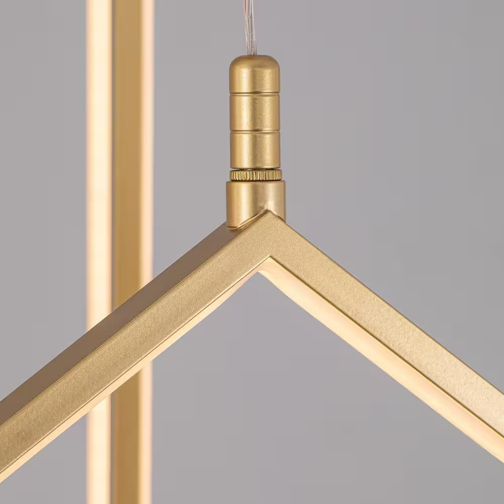 6-Light Modern Dimmable Integrated LED Geometric Gold Chandelier High Ceiling Chandelier for Staircase Foyer Living Room