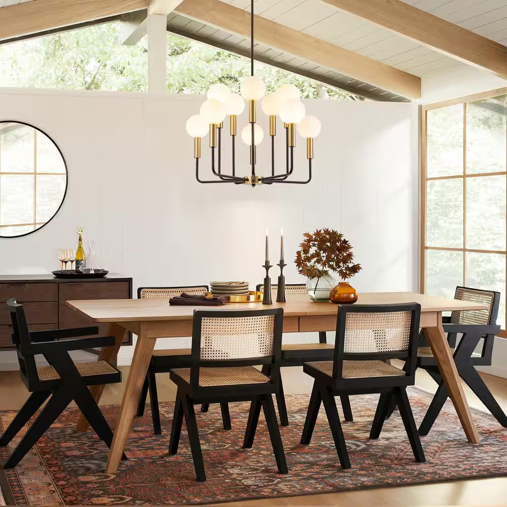 Aaron 10-Light Modern Transitional Black and Gold Uplight Frosted Glass Globe Chandelier