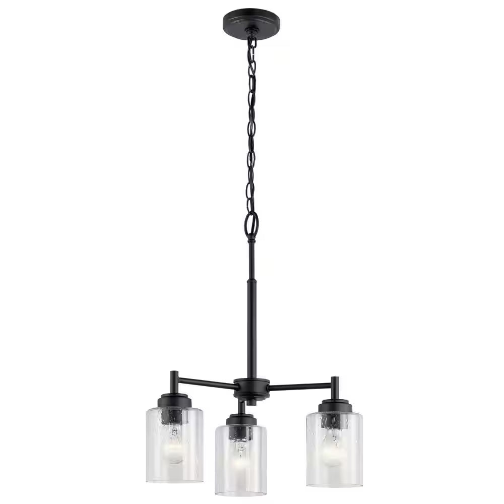 Winslow 18 In. 3-Light Black Contemporary Shaded Cylinder Mini Chandelier for Dining Room