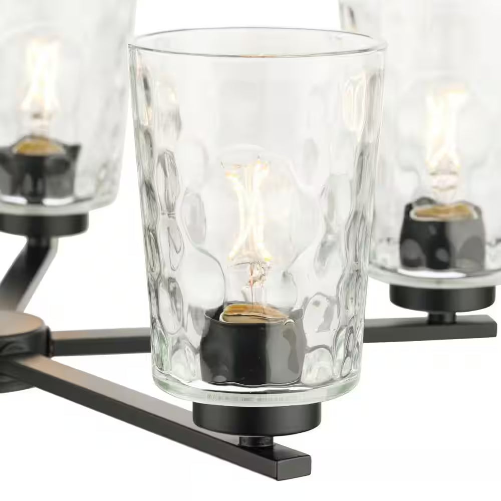 Mauzy Collection 5-Light Matte Black Transitional Chandelier with Clear Water Glass Shade for Dining Room