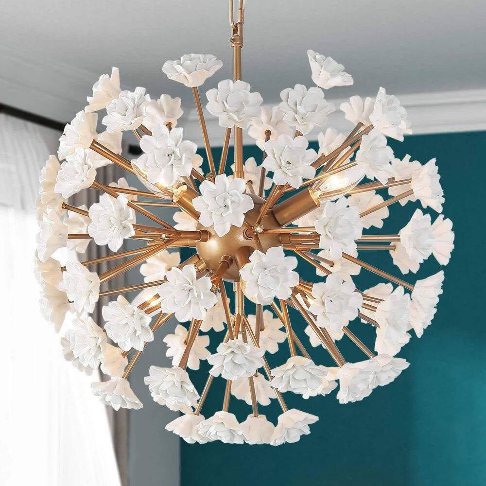 6 Light Brass Globe Chandelier Pendant Light