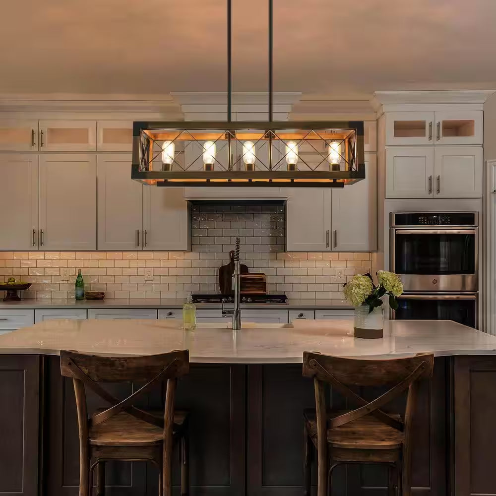 Colorado Modern Farmhouse 5-Light Rectangular Box Black Dining Room Chandelier