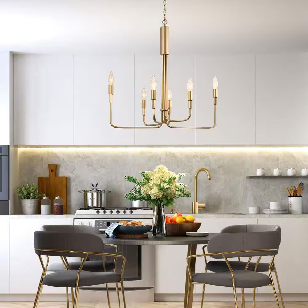 Modern 6-Light Gold Asymmetric Candlestick Chandelier Contemporary Pendant Lighting for Dining Room Kitchen Living Room