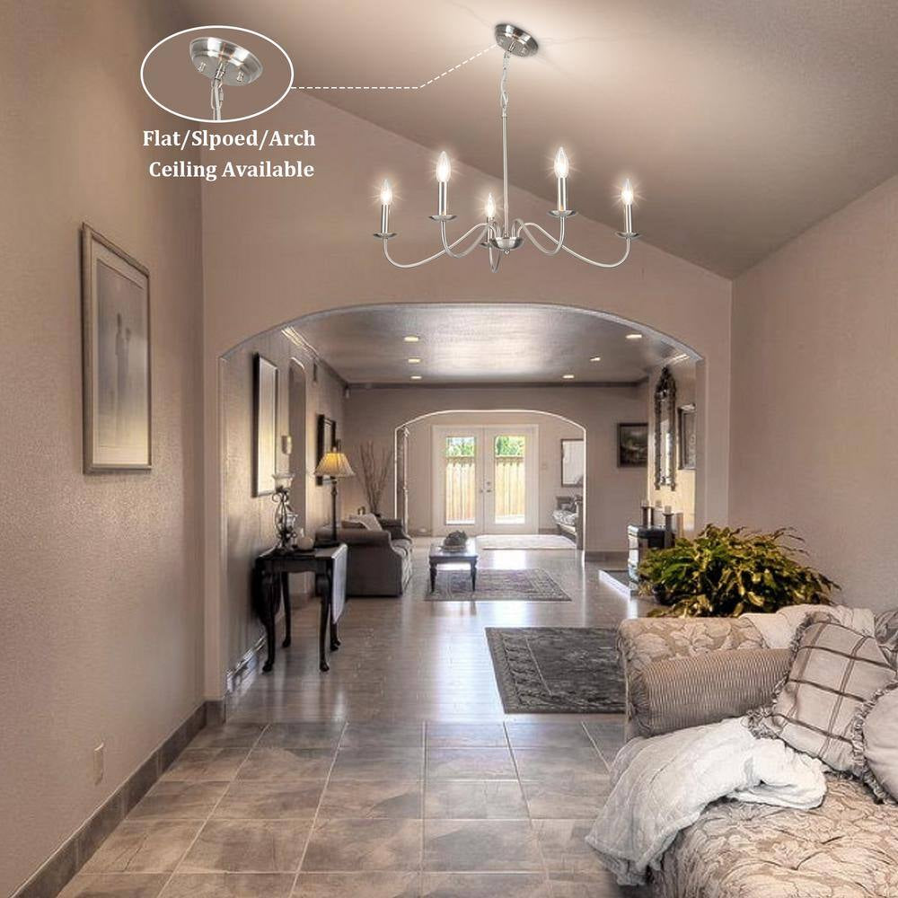 5-Light Nickel Farmhouse Chandeliers for Living Room Foyer Hallway Dining Room