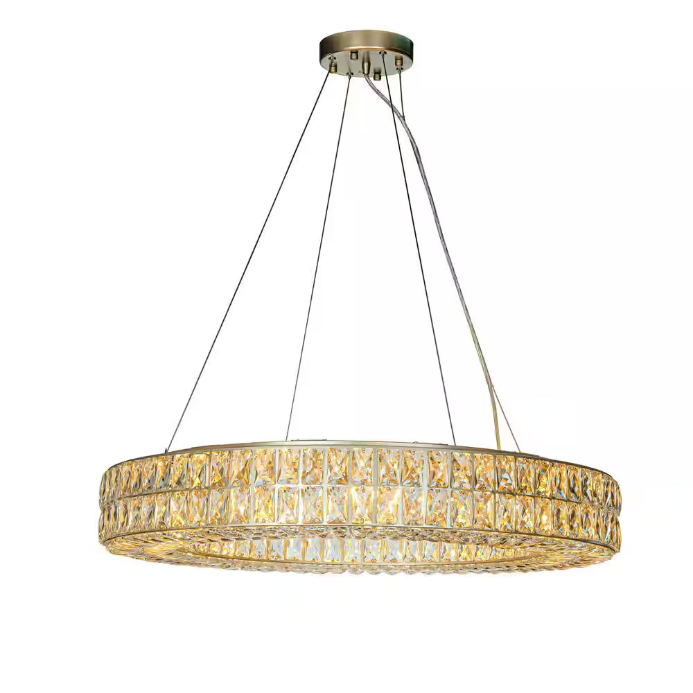 12-Light 31.5 In. W Modern and Contemporary Lighting Soft Gold Crystal Ring Chandelier for Dining Room