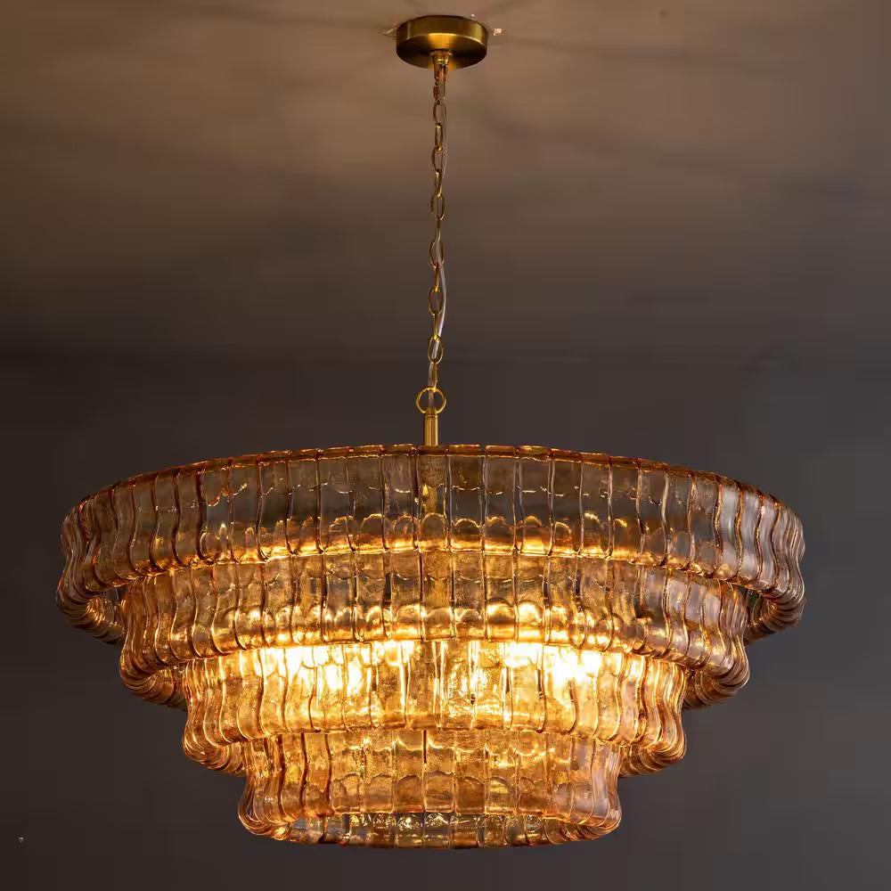 Modern Chandelier 36 In. 6-Lights Gold Crystal Drum Chandelier for Dining Room, Living Room, Kitchen Island, Foyer