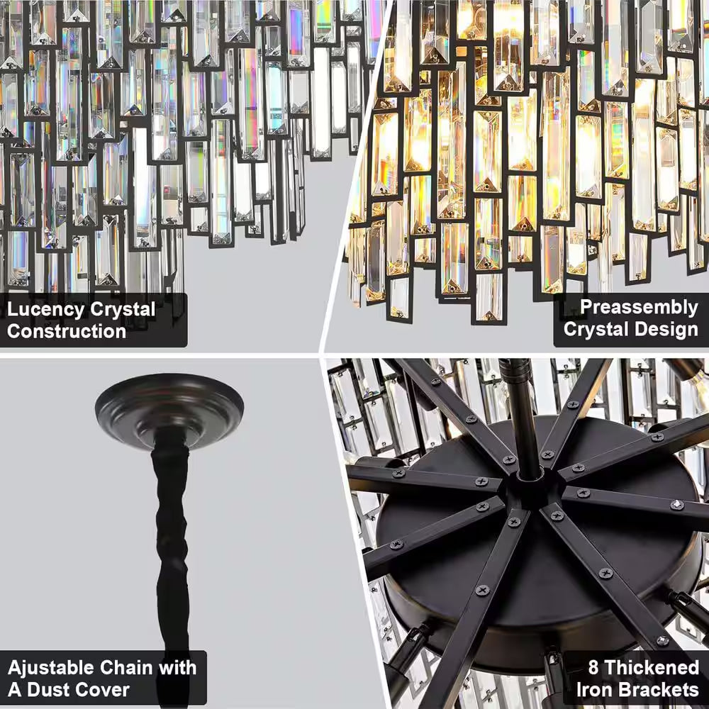 38.5 In. Modern Chandelier 26-Light 5-Tier Black round K9 Crystal Chandelier for Dining Room Living Room Entryway, Foyer