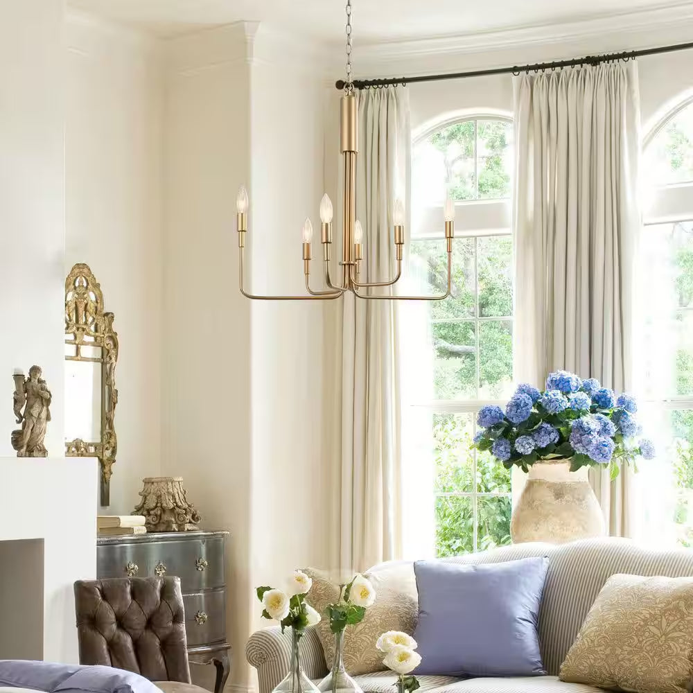 Modern 6-Light Gold Asymmetric Candlestick Chandelier Contemporary Pendant Lighting for Dining Room Kitchen Living Room