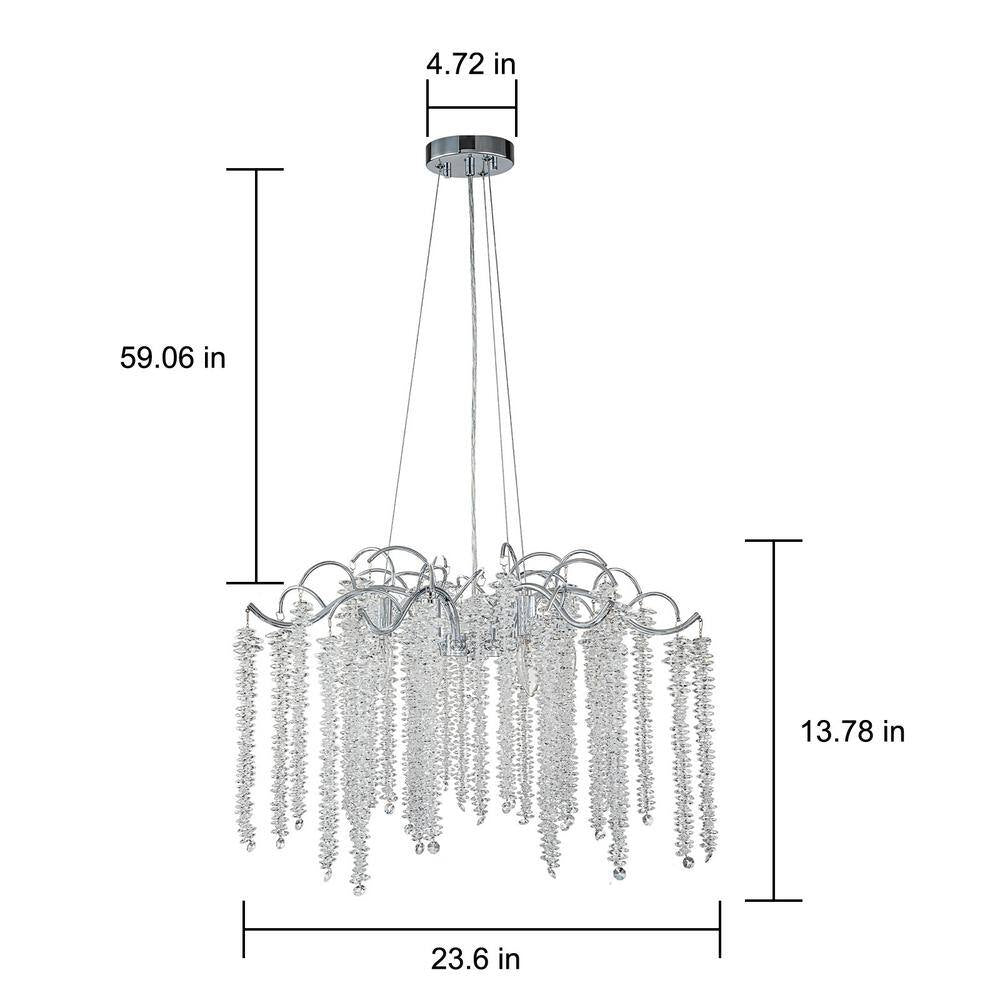 Theodora Modern Contemporary 6-Light Polished Chrome Chandelier with Hanging Crystal