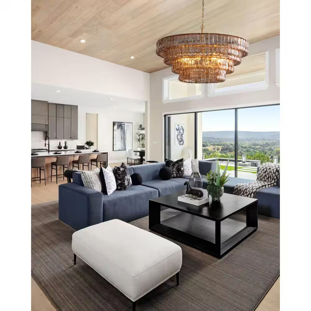 Modern Chandelier 36 In. 6-Lights Gold Crystal Drum Chandelier for Dining Room, Living Room, Kitchen Island, Foyer