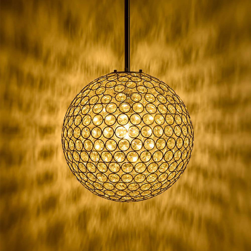 Ramas 1-Light Antique Gold Globe Chandelier with Crystal Accents for Kitchen Island