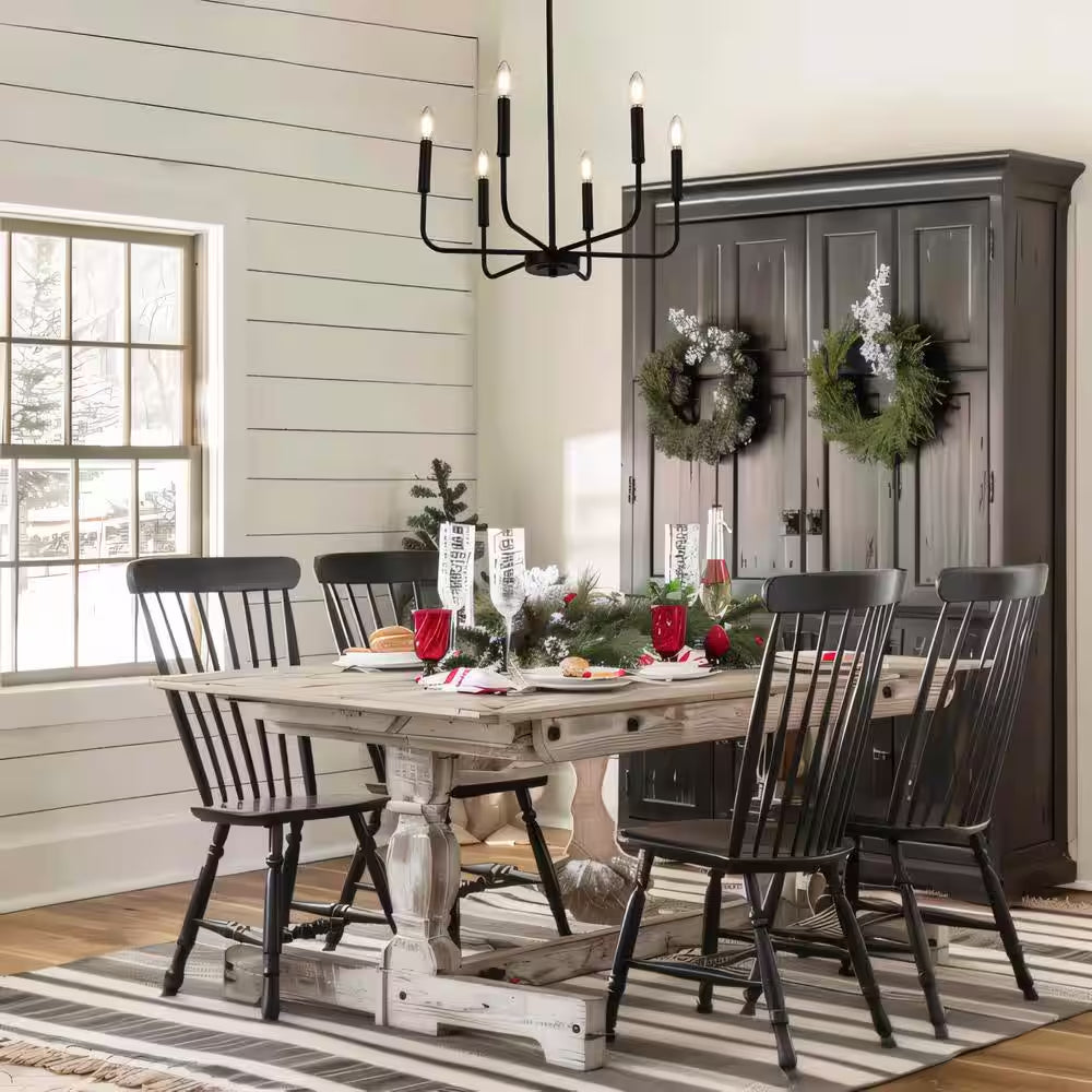 Industrial 6-Light Black Chandelier Classic Candlestick Island Light for Living Room, Kitchen Island, and Studio