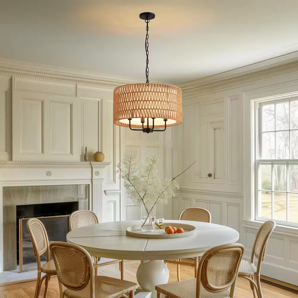 19.7 In. 4-Light Rattan Yellow Bohemin Chandelier for Foyer Dining Room