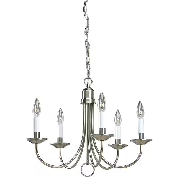 Five-Light Brushed Nickel White Candles Traditional Chandelier Light