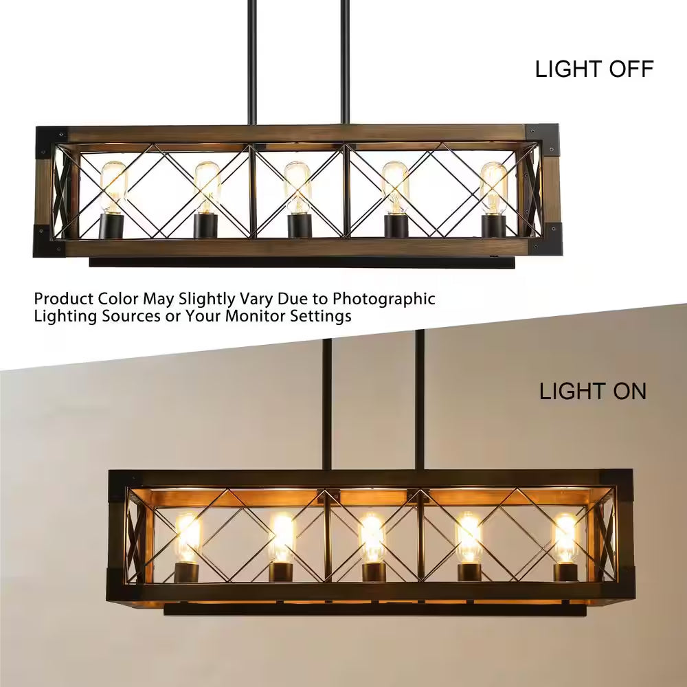 Colorado Modern Farmhouse 5-Light Rectangular Box Black Dining Room Chandelier