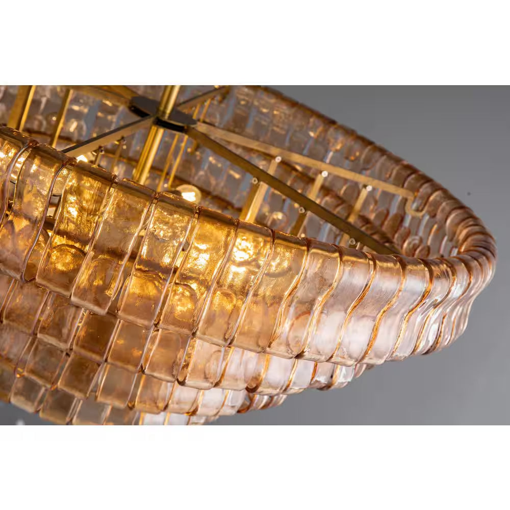 Modern Chandelier 36 In. 6-Lights Gold Crystal Drum Chandelier for Dining Room, Living Room, Kitchen Island, Foyer