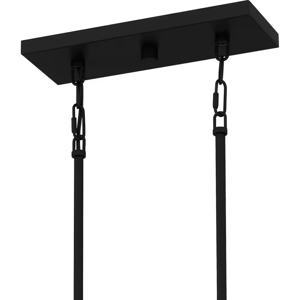 4-Light Matte Black Outdoor Linear Chandelier with Clear Glass Shades