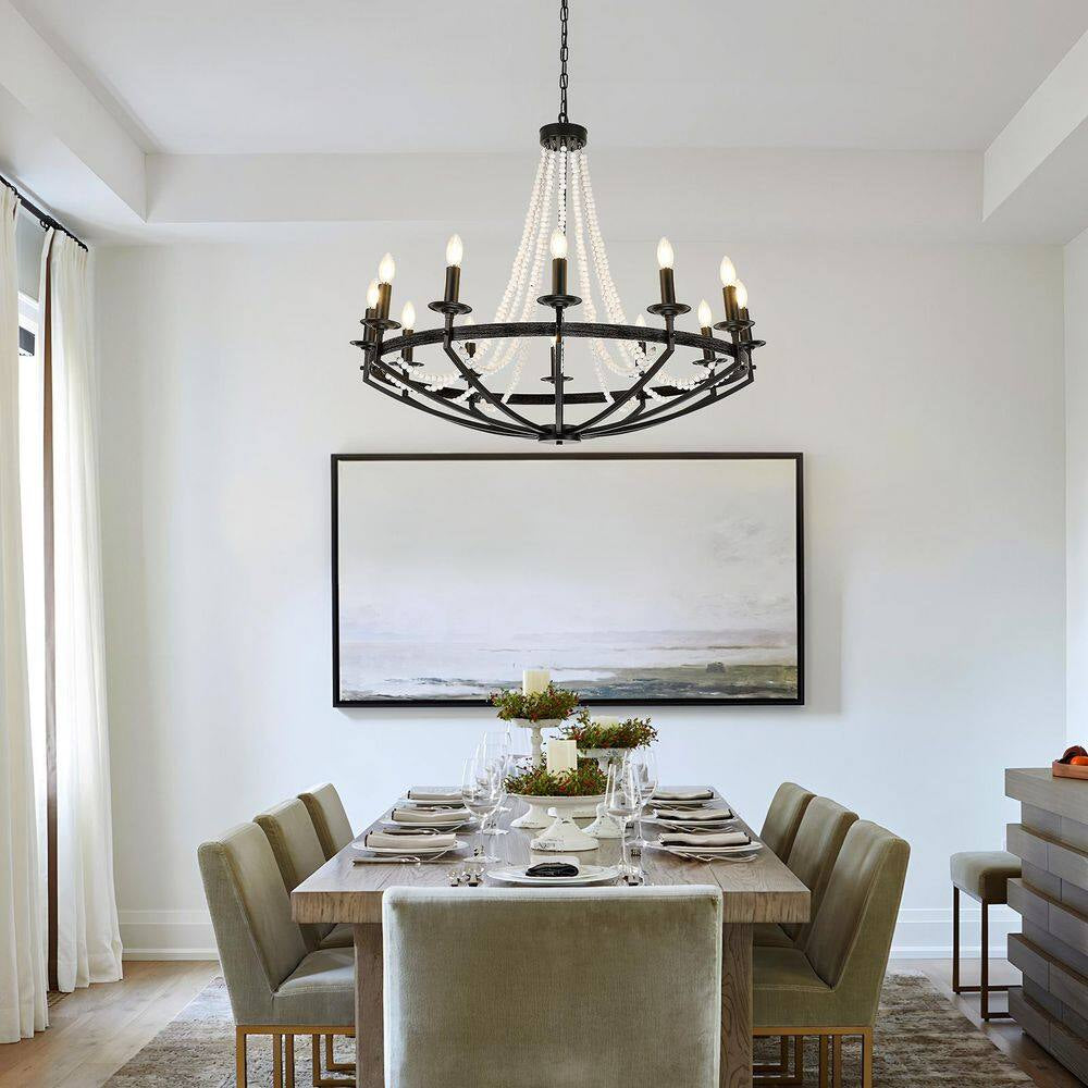 12-Light Rustic Candle Style Modern Industrial Chandelier Ambient Lighting for Dining Room Living Room Foyer
