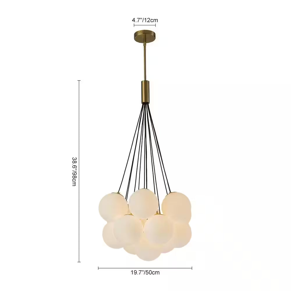 Galaxy Modern Globefoyer Chandelier 13-Light 19.7 In. W Antique Brass Cluster Bubble Chandelier with Opal Glass Shade