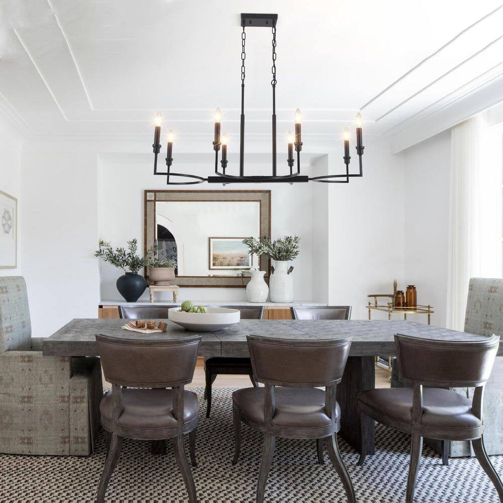 Industrial 8-Light Black Linear Classic-Candle-Style Chandelier for Kitchen Island with No Bulbs Included