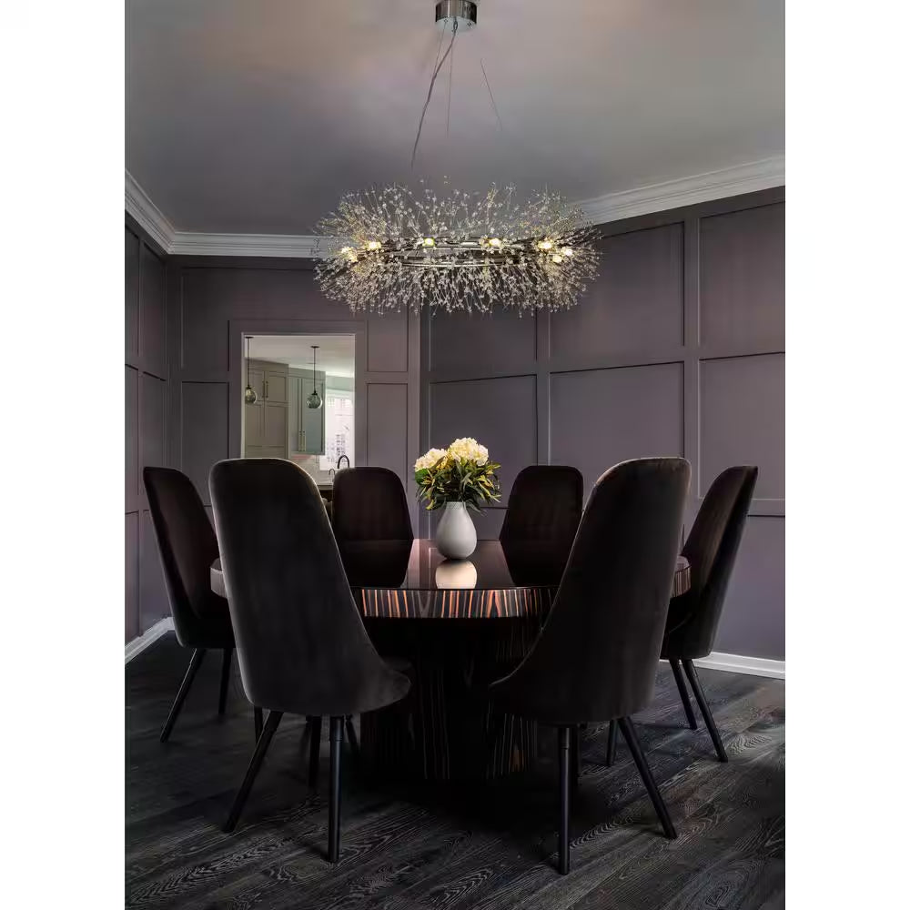 39 In. 12-Light Modern Firework Chrome Crystal Chandelier Glam round Pendant Light for Dining Room (No Bulbs Included)