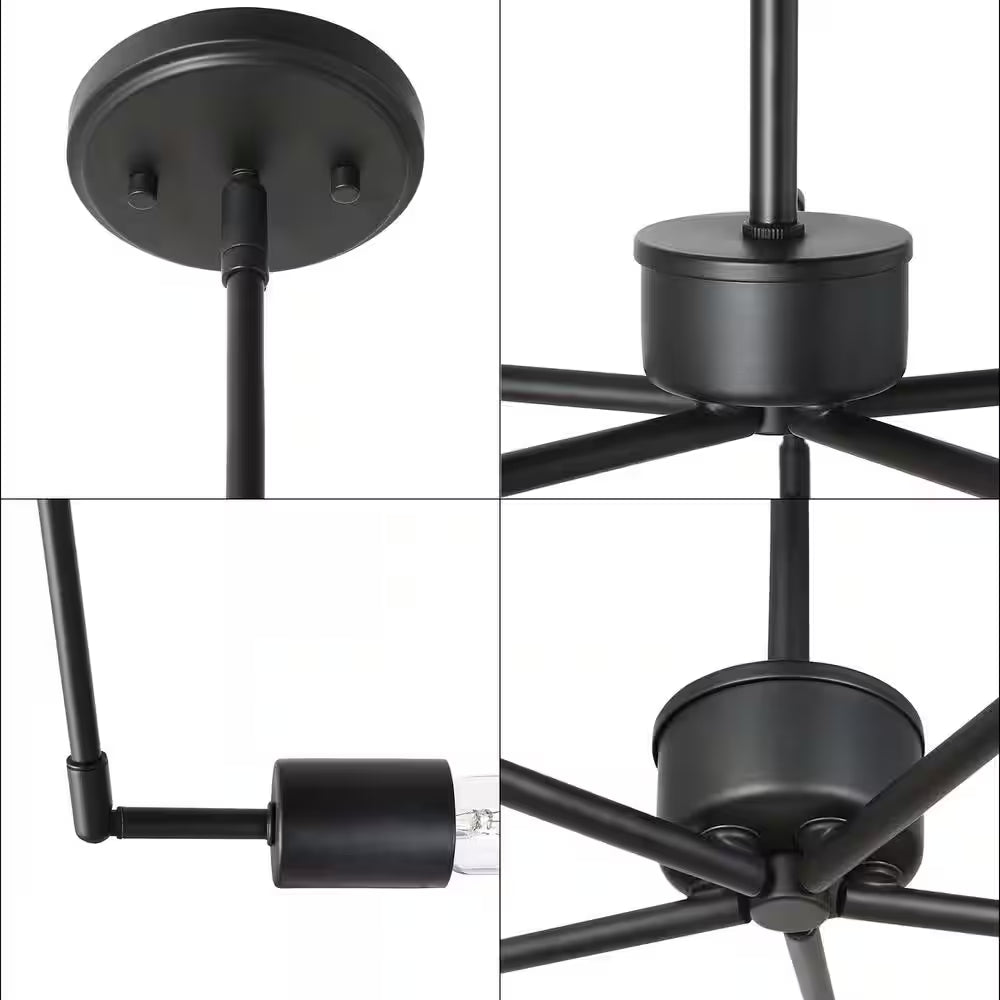 Modern Industrial Island Chandelier Lights, 5-Light Black Transitional Geometric Chandelier with Adjustable Lamp Arms