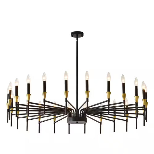 24-Light Modern Farmhouse Chandelier, Black Gold Dining Room Light Fixture, Candle Chandeliers for Living Room Kitchen