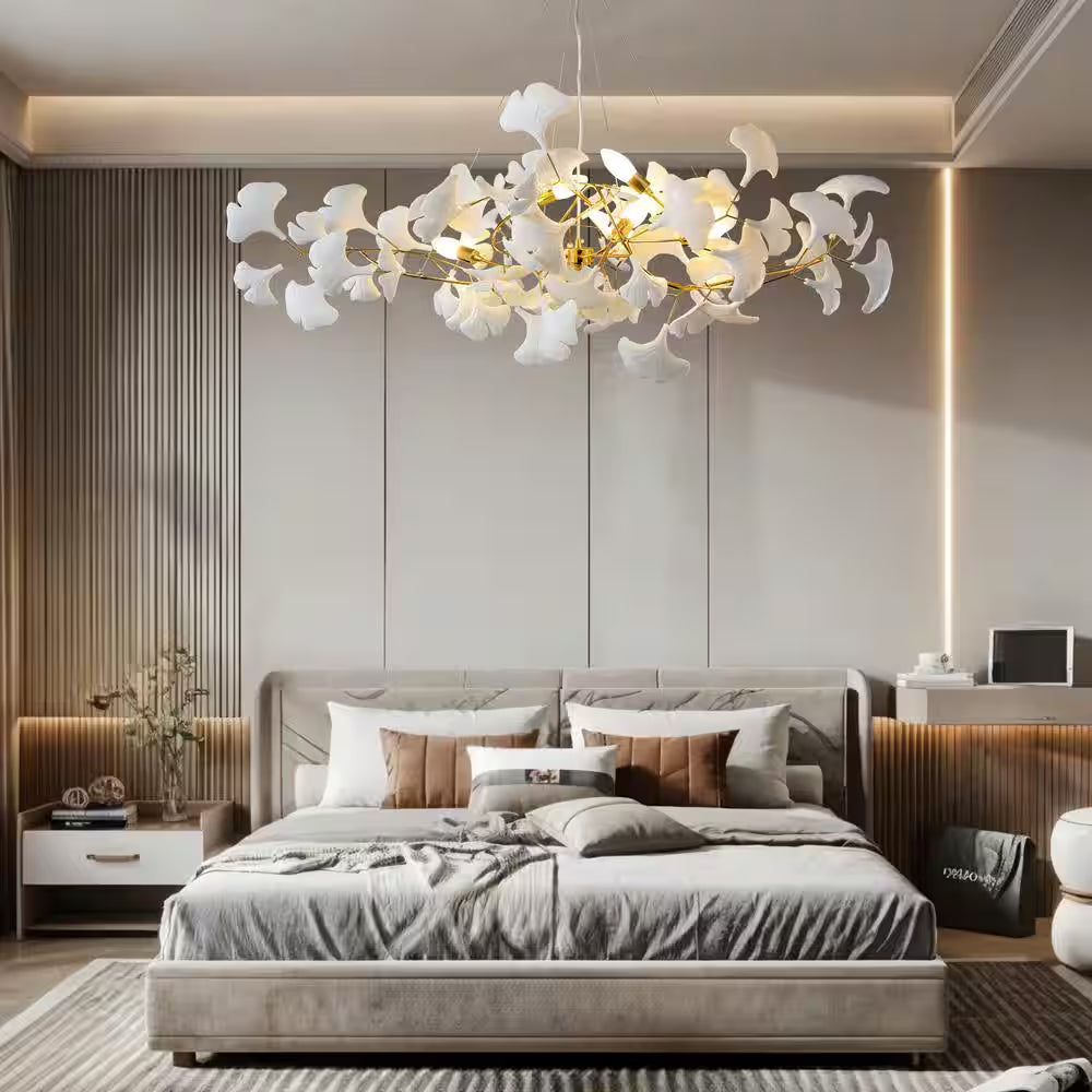 6-Light Gold Chandelier, Luxury Ginkgo Branch Chandelier for Living Room, Dining Room, Foyer, Kitchen Island-L 47 In.