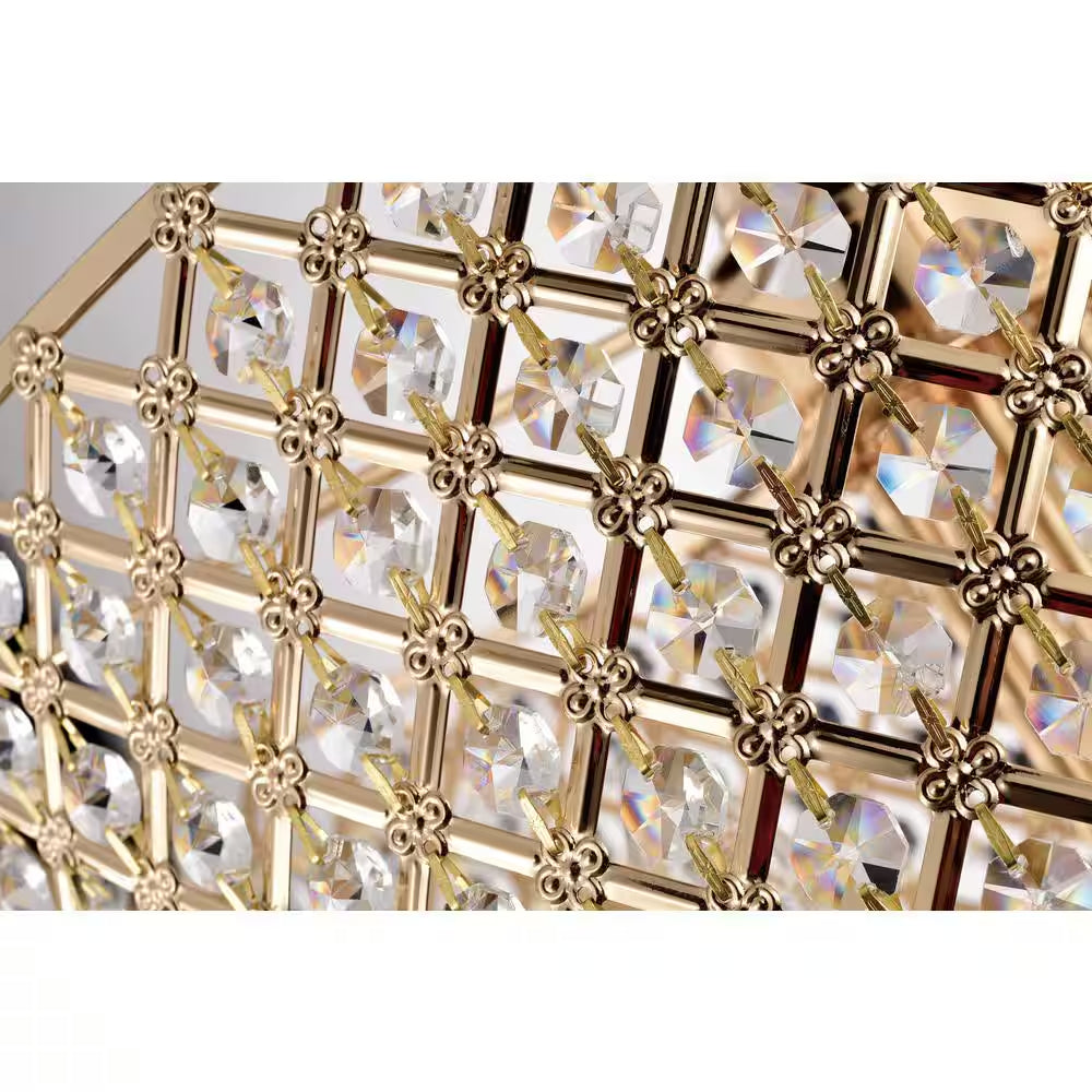 Marya 4-Light Modern Gold round Chandelier with Beaded Drum Shade /Hanging Clear Glass Crystals