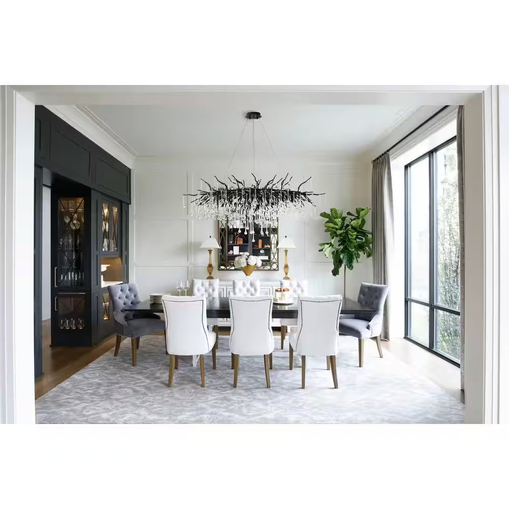 Modern Chandelier 47 In. 13-Lights Black Luxury Crystal Globe Linear Chandelier for Dinning Room, Kitchen Island, Foyer