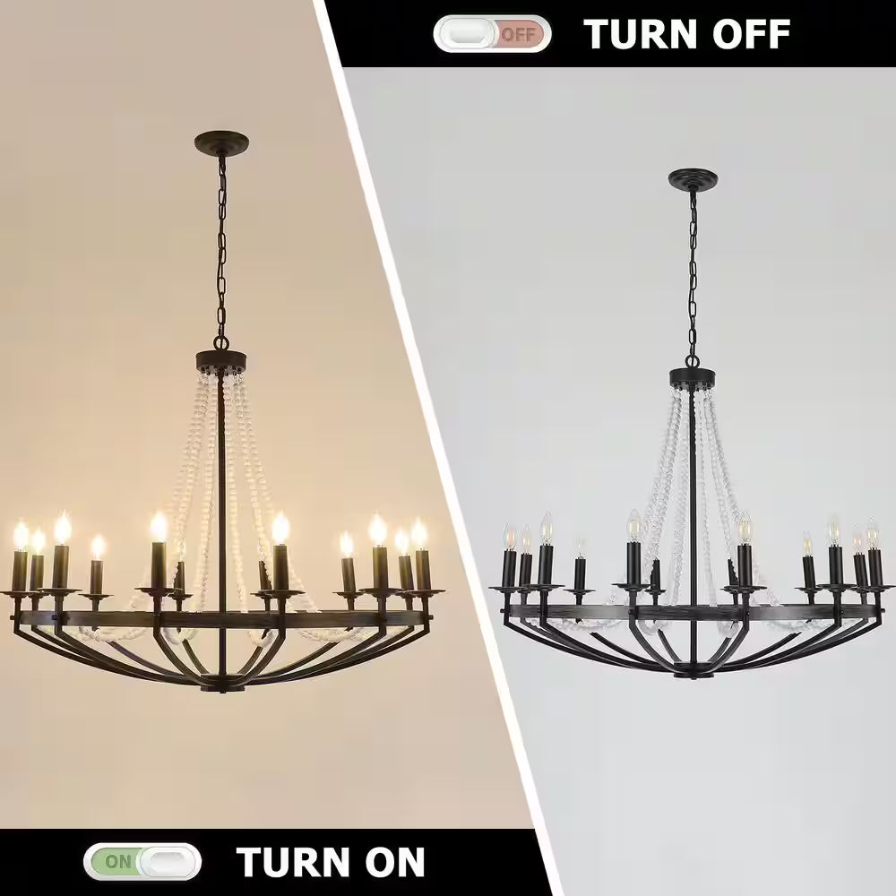 12-Light Rustic Candle Style Modern Industrial Chandelier Ambient Lighting for Dining Room Living Room Foyer