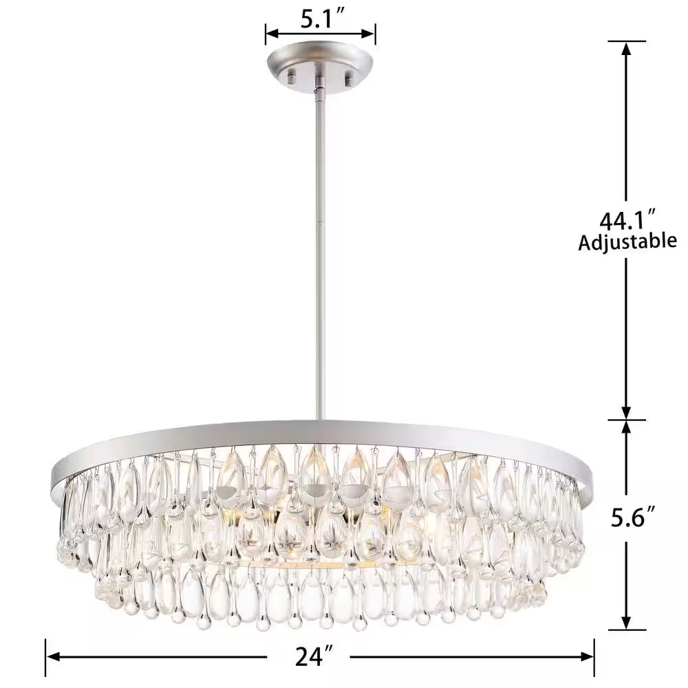 Adela 24 In. Dia Matte Silver Finish Crystal 6-Light Chandelier