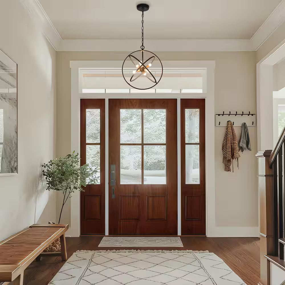 6-Light Black and Brass Globe Chandelier for Dining Room
