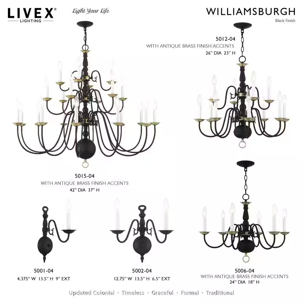 Yorkhaven 6-Light Black with Antique Brass Accents Chandelier