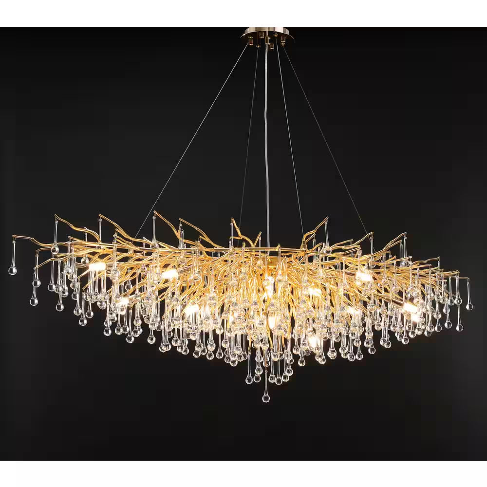 Modern Chandelier 47 In. 13-Lights Gold Luxury Crystal Globe Linear Chandelier for Dining Room, Kitchen Island, Foyer