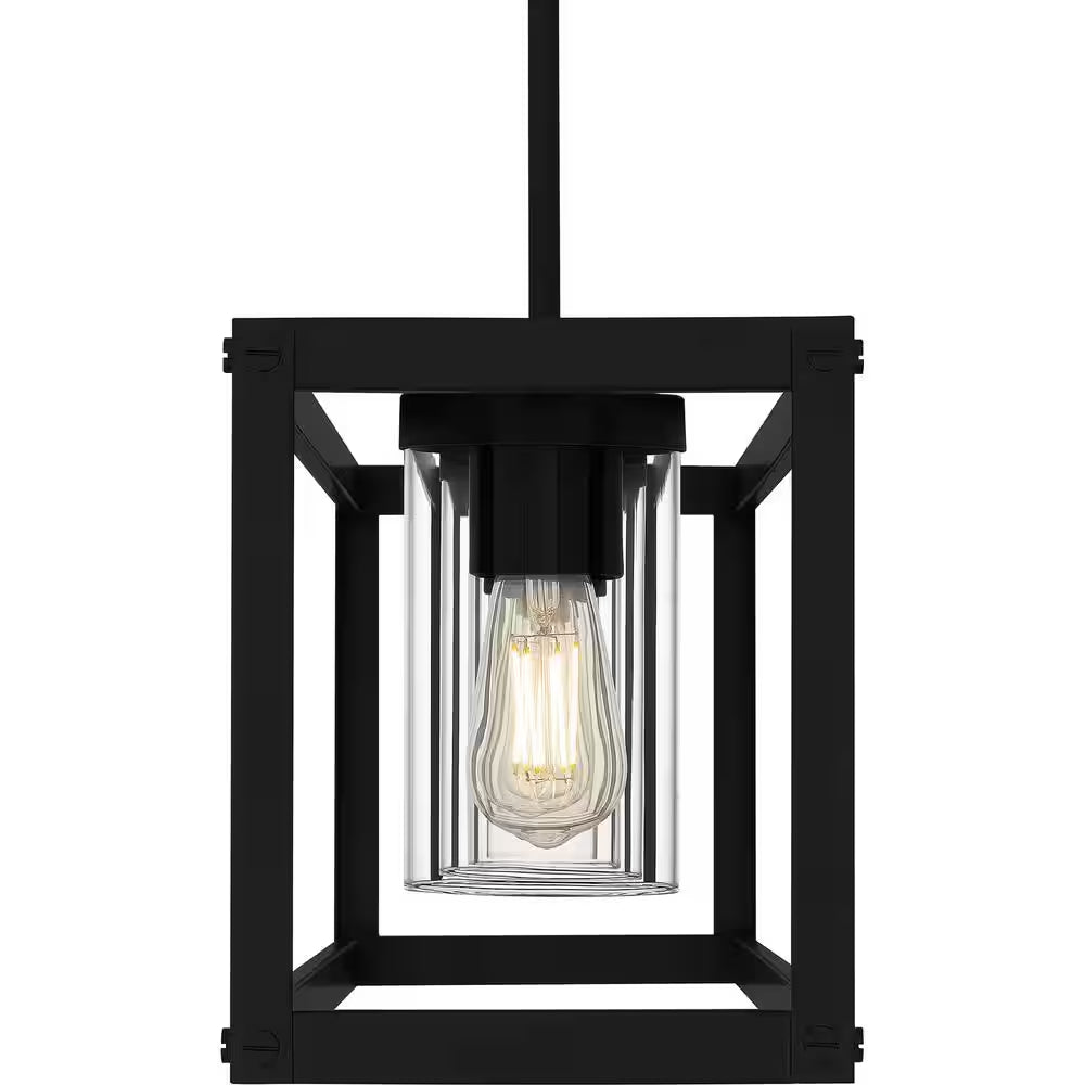 4-Light Matte Black Outdoor Linear Chandelier with Clear Glass Shades
