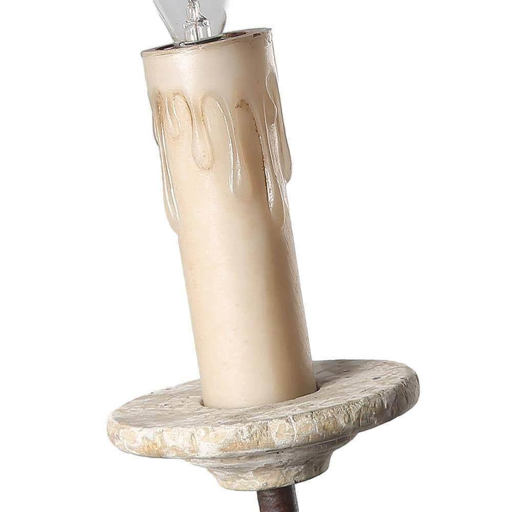 37 In. W Wood Candlestick Chandelier 6-Light Distressed White Farmhouse Chandelier Living Room with French Country Flair